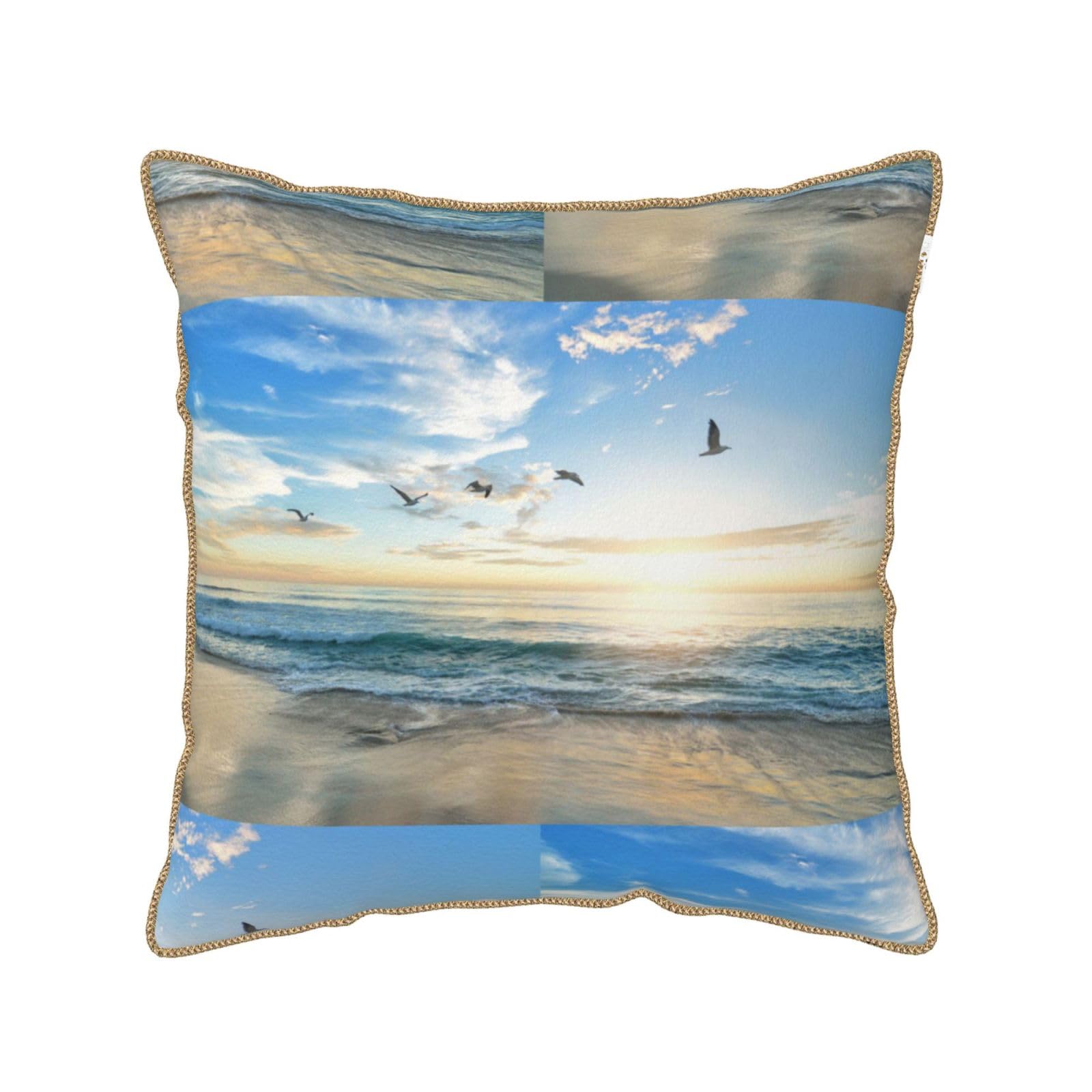 Housse de coussin en velours doux et confortable decoration de chambre avec motif coucher de soleil
