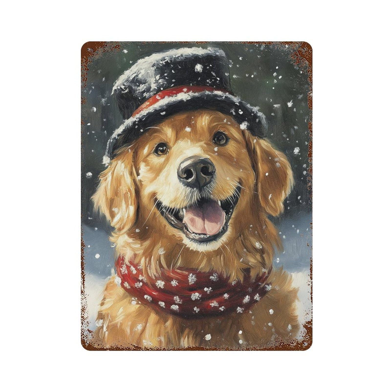 Golden Retriever in Winter Hat Rusty Metal Tin Sign 15.7"x11.8", for Pub, Kitchen And Man Cave Decor, Farmhouse Wall Decor