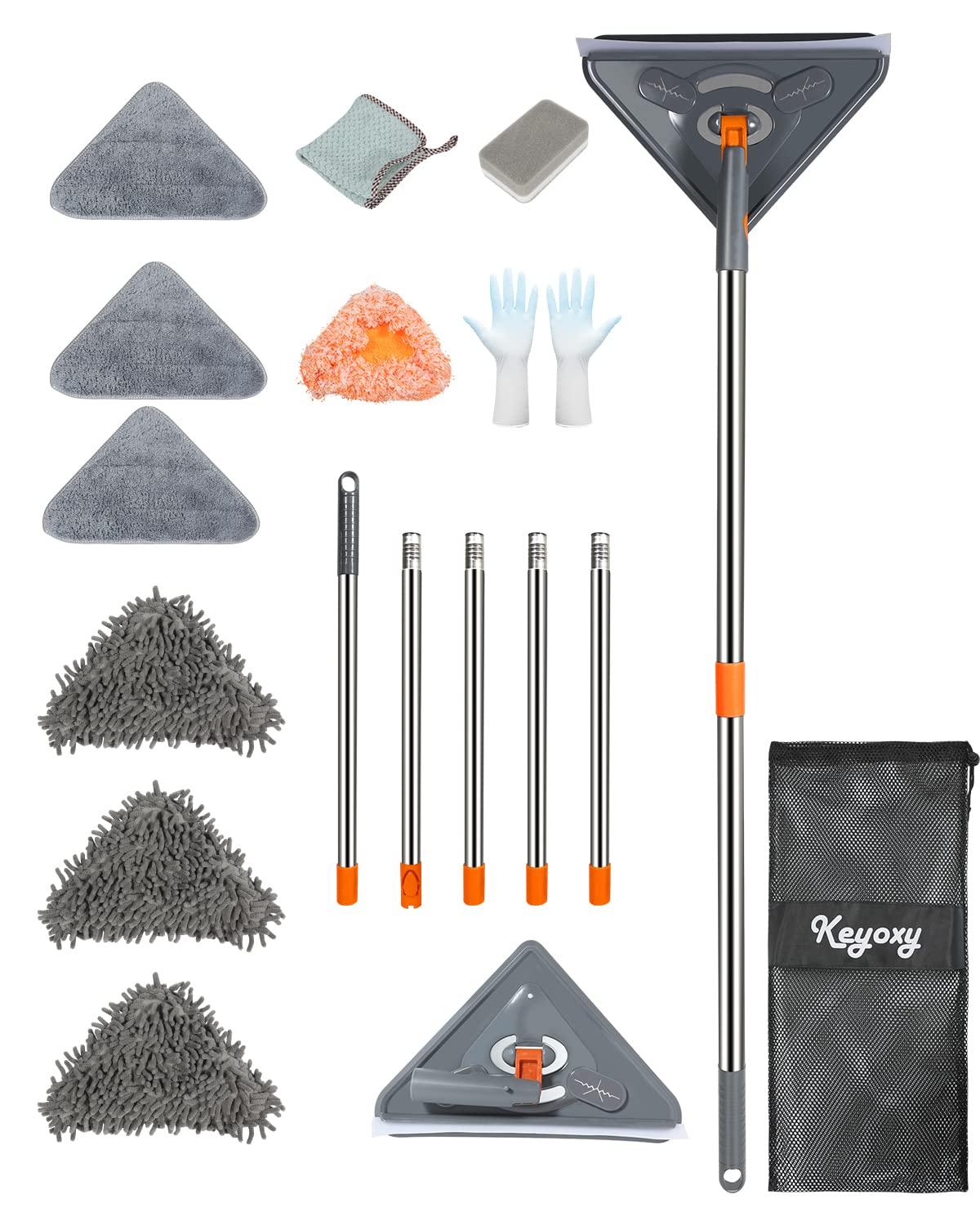 85 Inch Wall Cleaner with Long Handle, Baseboard Cleaner Tool with Extension Pole, 360° Rotatable Adjustable Wall Mop, with 6 Replacement Pads, Microfiber Wall Cleaning Mop for Floor/Ceiling/Window