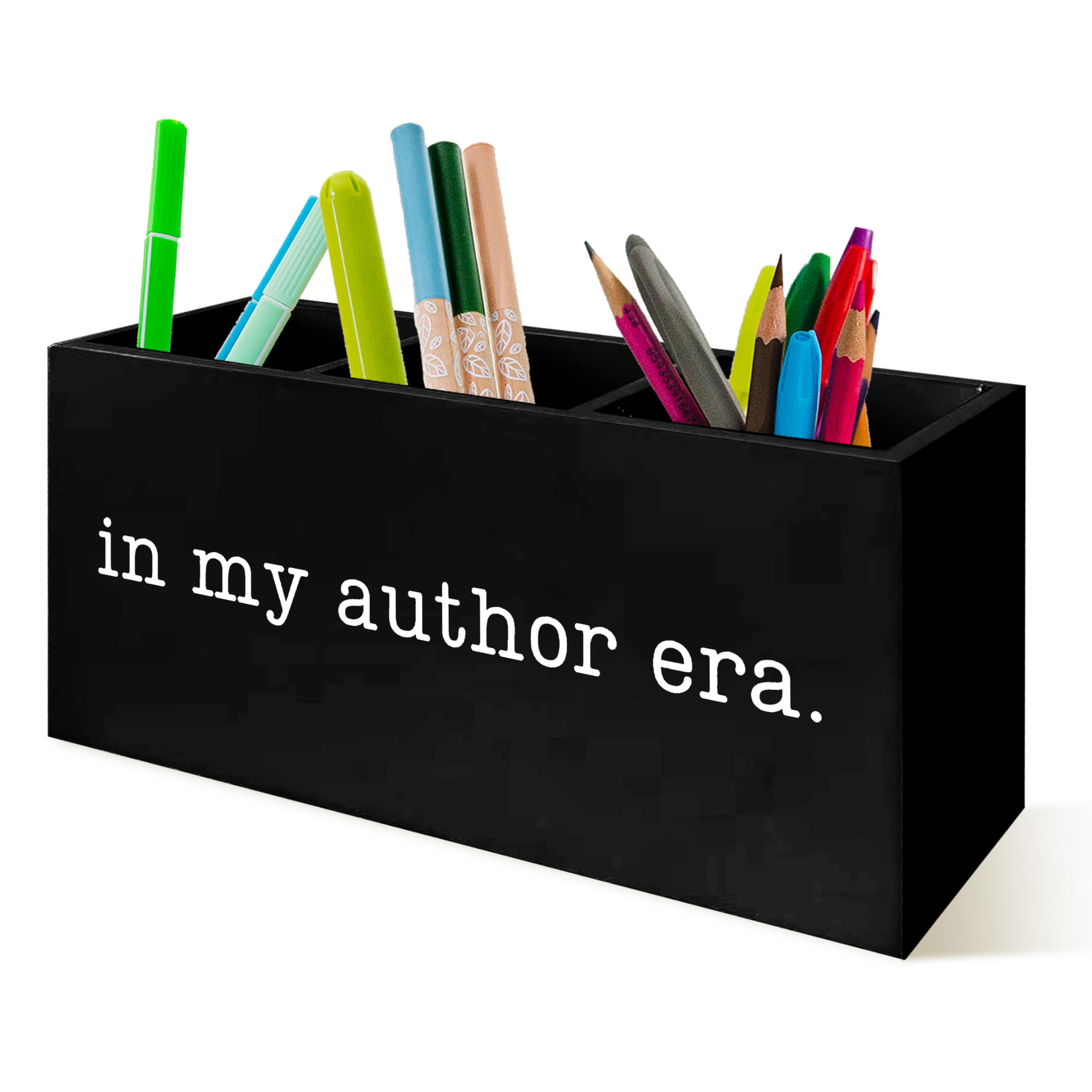 YTRGI Author Gifts Pen Pencil Holder Organizer for Desk, Gifts for Writers and Authors, In My Author Era Wooden Box Block Sign for Home Office Tabletop Decor