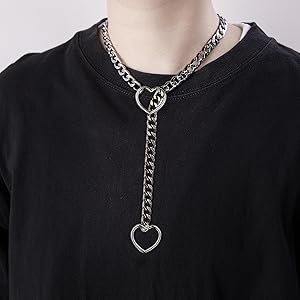 Amazon.com: Heart Slip Chain Necklace Punk Cuban Long
