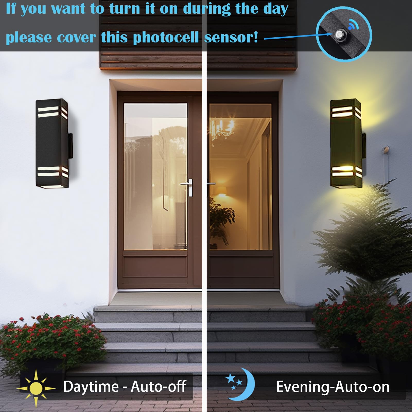iYogaled Auf- und Ableuchten für den Außenbereich, RGB-Farbwechsel, Außenwandleuchten mit Lichtschranken-Sensor, LED-Außenwandleuchten für Haus, Haustür, Veranda, Terrasse, 2 Stück