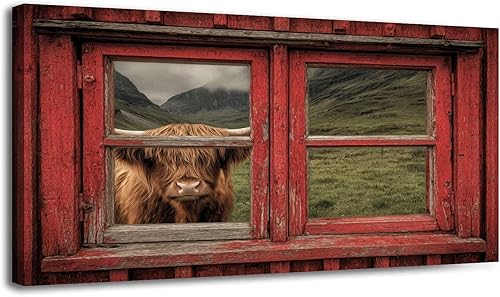 Miniatura 44 de 24"x 48" Fall Canvas Wall Art Highland Cow Rustic Vintage Forest Landscape Farmhouse Autumn Framed Pictures Painting Print Large Wall Art for Living