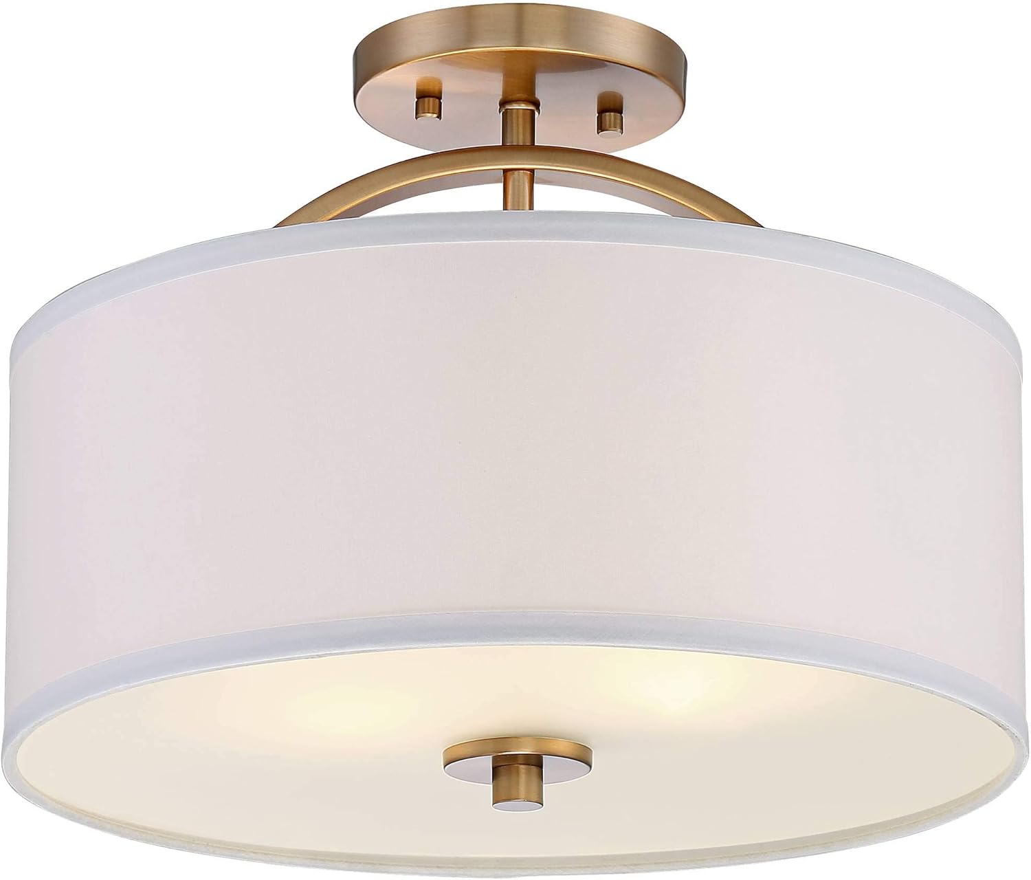 Possini Euro Design Halsted Modern Industrial Close to Ceiling Light Semi Flush Mount Fixture 15" Wide Warm Brass Gold White Linen Drum Shade for Bedroom Kitchen Living Room Hallway Bathroom