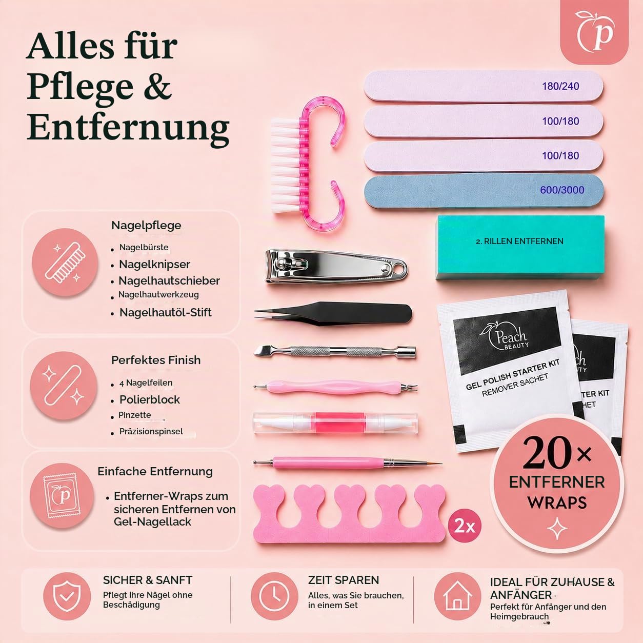 Nagelset mit UV Lampe für Gelnägel | UV Nagellack Set | Gelnägel Starterset | Nagelfräser | Nagelhautentferner | Gel Nägel Maniküre Set | LED UV Lampe | 10 Nagellackfarben | 20x14x8cm