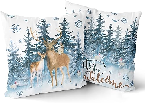 Giwawa Juego de 2 fundas de cojín cuadradas con diseño de bosque de montaña, acuarela y montañas bohemias de 16 x 16 pulgadas, fundas decorativas