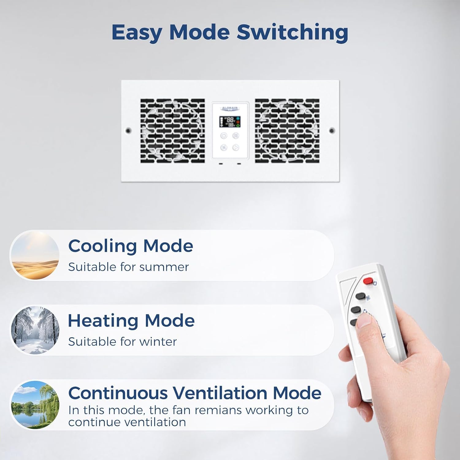 ALORAIR 300 CFM Room to Room Air Transfer Fan Vent Fan, Two-Way Reversible Through Wall Ventilation Fan, Dual Fan, Remote Control Temperature Control, Quiet Circulation for Kitchen, Bathroom, Laundry
