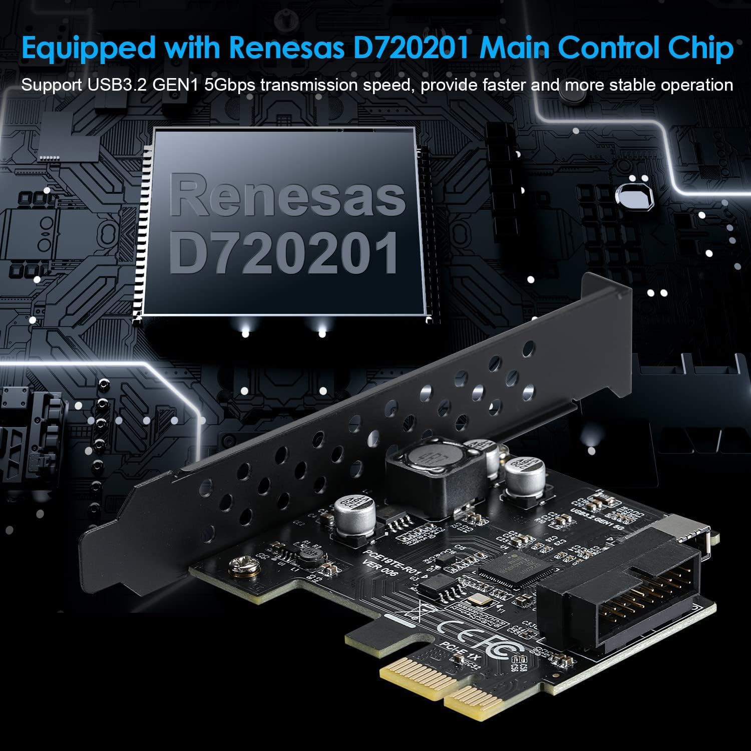 Tarjeta de Expansión PCI-E 1X, USB 3.2 Gen1 Type-E (A Key) + USB 3.0 20 Pines Cabezal del Panel Frontal, 5Gbps Adaptador para Puerto USB-C Frontal de PC de Escritorio