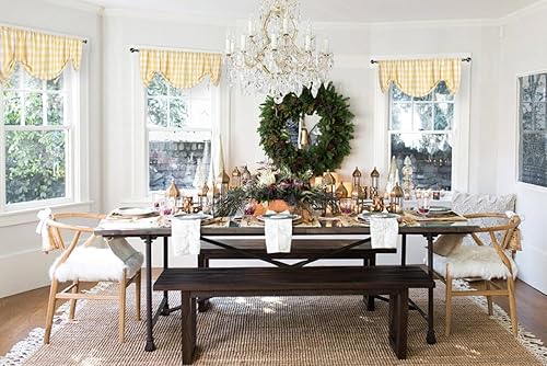 Miniatura 4 de ZJDECOR Cortina de cuadros amarillos con cenefa de cuadros para cafetería, cocina, cortinas de ventana ajustables a cuadros para baño, sala de