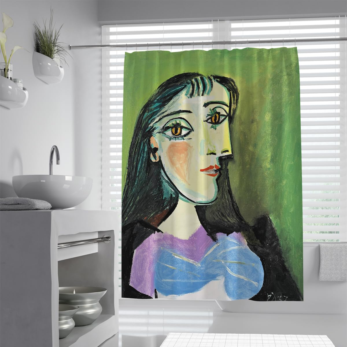 OLLIAR Home Green Cubism Shower Curtain Abstract Woman Portrait Art Print Bath Curtain Waterproof Fabric Bathroom Curtains decor with hooks 240x180cm