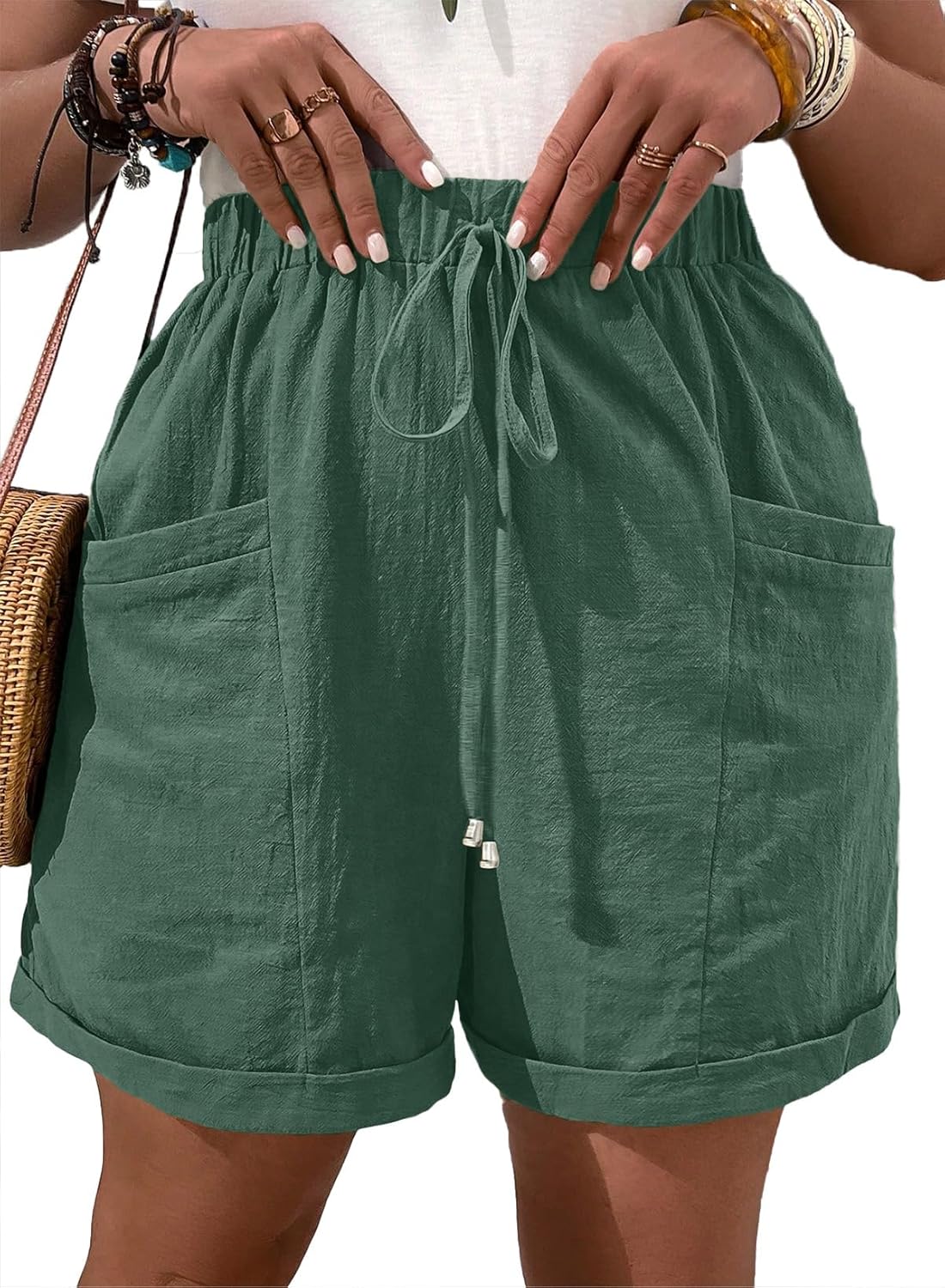 Eytino Womens Plus Size Shorts Casual Elastic Waist Drawstring Comfy Lightweight Summer Shorts with Pockets(1X-5X)