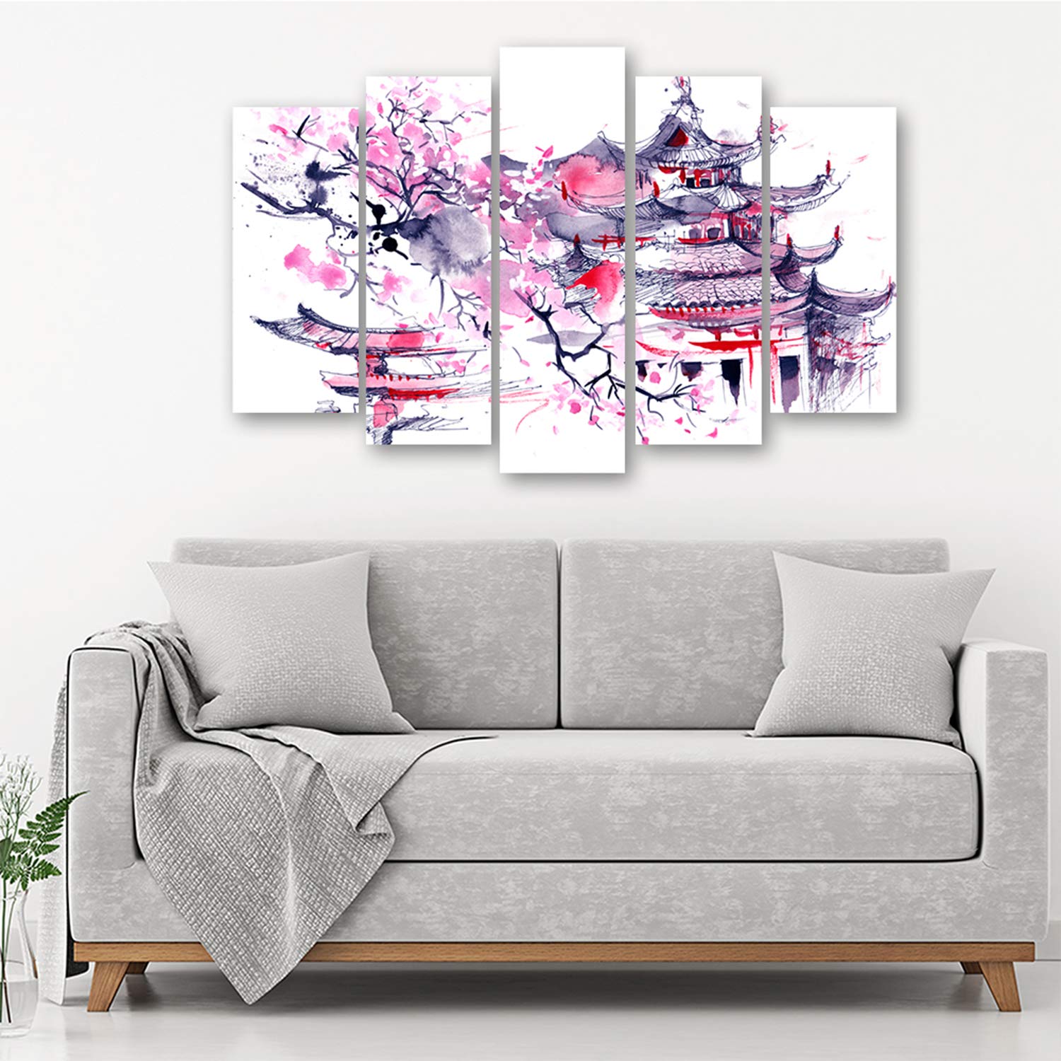 Feeby Bilder Japanischer Kirschbaum 100x70 cm - 5 Teile Modern Wand Bild Wandbilder Kunstdruck Bild auf Leinwand Wandekoration Design Wohnzimmer Schlafzimmer Büro Flur Natur Abstrakt Lila