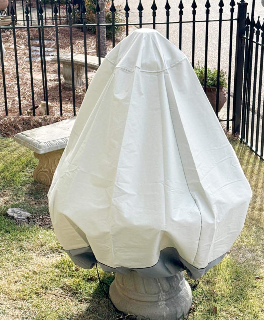48"x68" Garden Fountain Cover 420D Oxford Outdoor Waterproof Bird Bath Cover Fountain Statue Cover with Locking Drawstring Patio Fountain Protective Cover for Winter (beige)