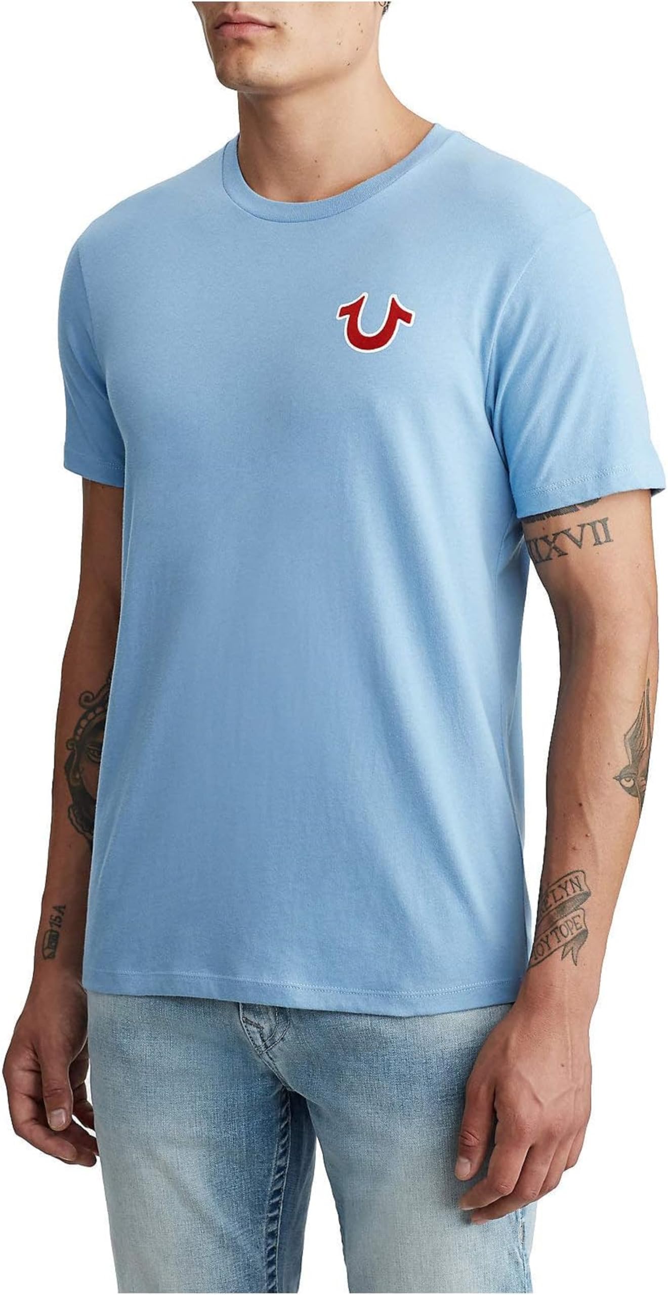 True Religion Men's Buddha Logo Crew Neck Tee, Oasis Blue, XXXL