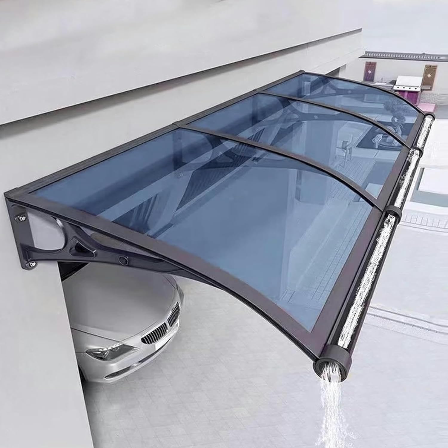 Window Awnings Exterior Door Canopy Outdoor Awning, Awnings for Decks Patio Porch Awning Aluminum Bracket, UPF 50+ Polycarbonate Cover Front Door Canopy, UV Rain Snow Sunlight