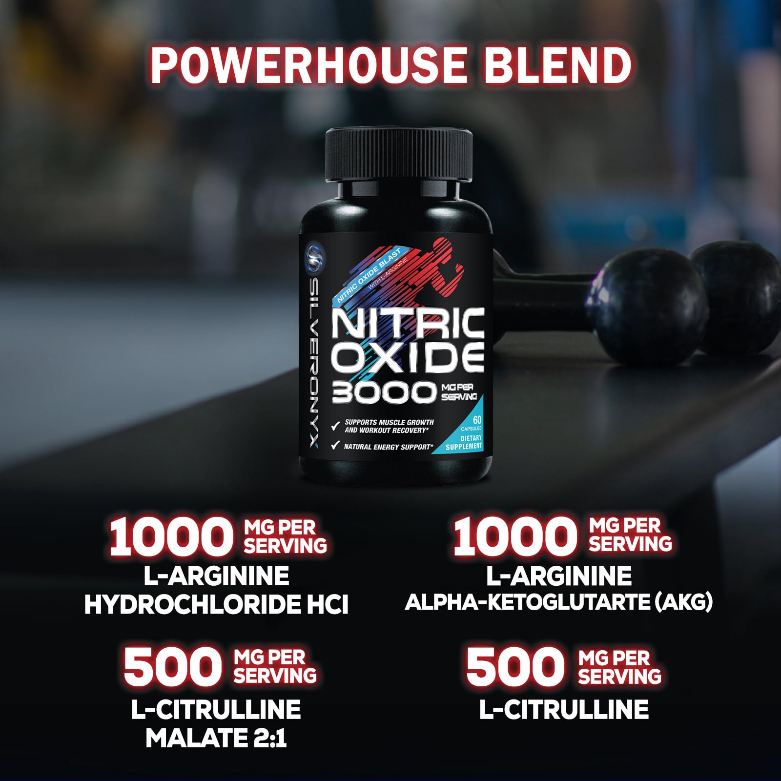 Nitric Oxide Supplement 3000mg Blend - 3X Strength L-Arginine & L-Citrulline - Complete Pre Workout Nitric Booster - Natural Energy & Muscle Support for Men & Women - Bottled in USA - 60 Capsules — Amazon image 5