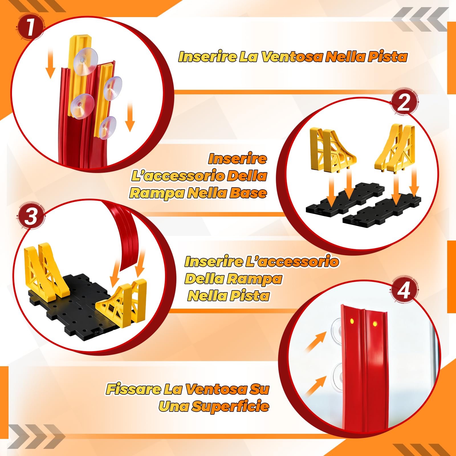 Pista Macchinine 5M Pista Flessibile Macchinine 4 Macchinine 2 Rampe 1 Borsa Portaoggetti 4 Ventose Regalo Flexible Car Track per Bambini 4 5 6 7 Anni (Rosso)