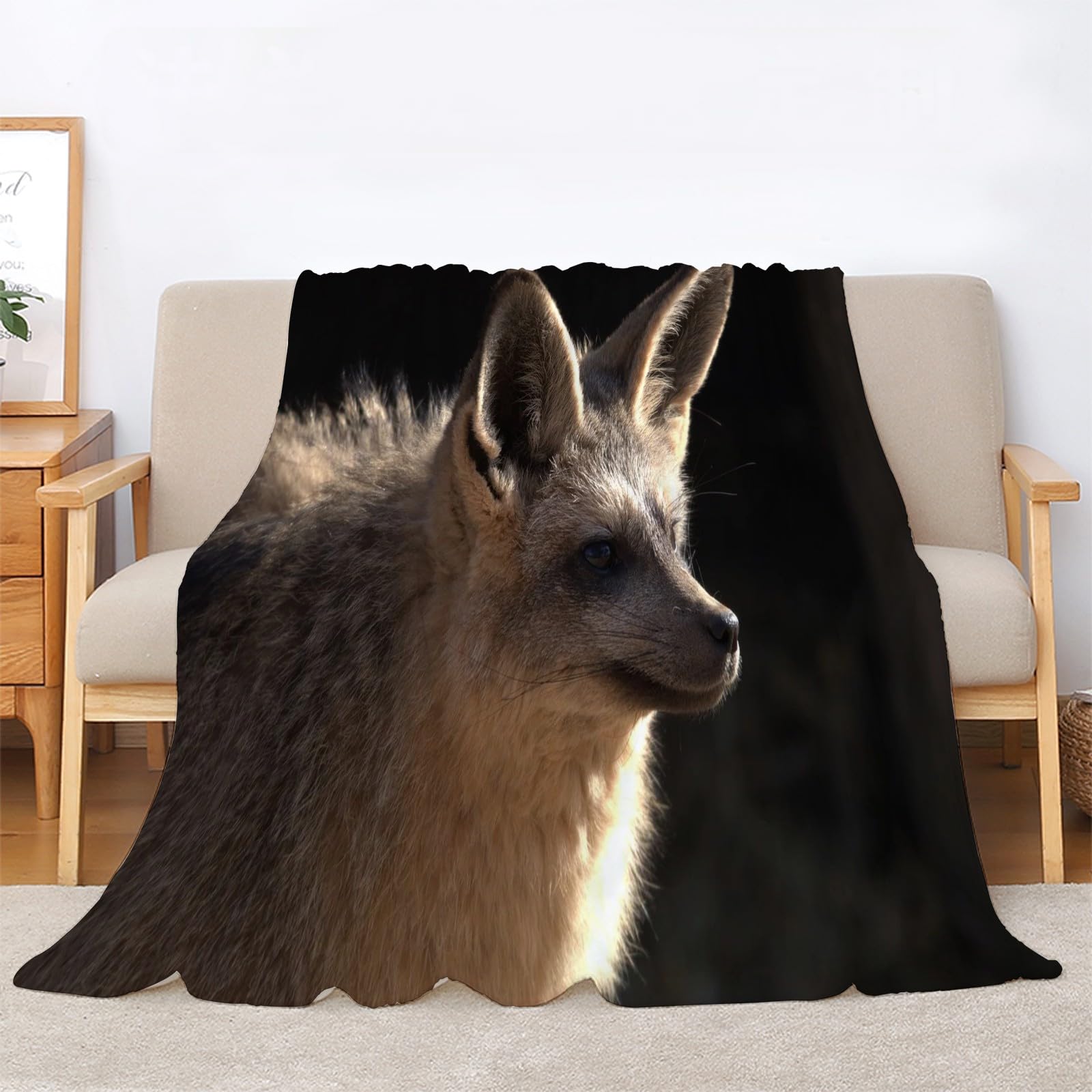 Koc z lisem z dużymi uszami kocy dla zwierząt koc łóżko pojedyncze ciepło miękki koc na sofę flanelowy 180 x 200 cm na wszystkie pory roku