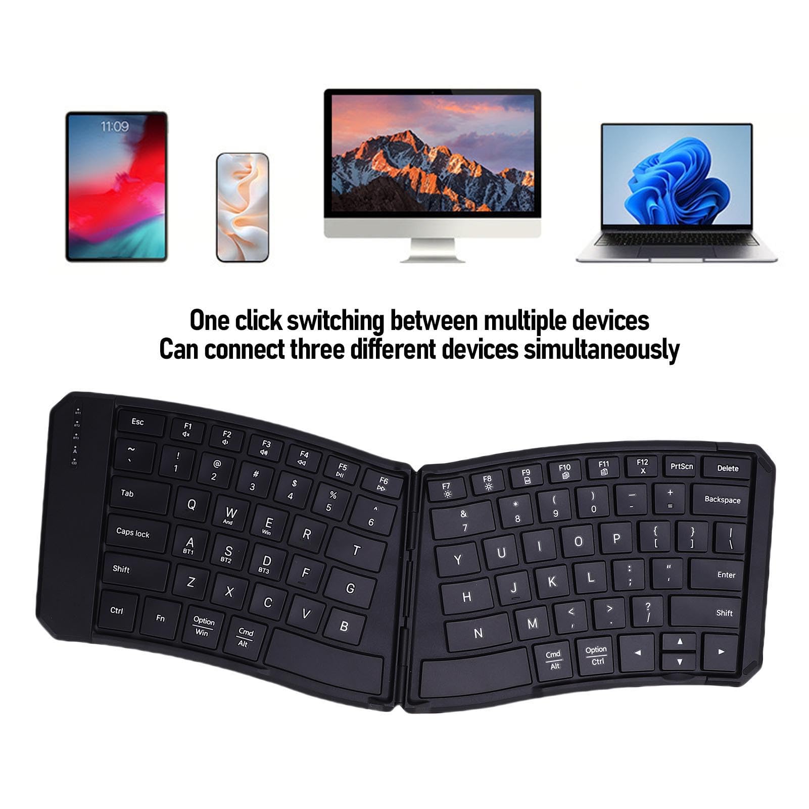 Teclado Ergonómico Plegable, Teclado Bluetooth Inalámbrico Portátil Dividido en Forma de V con Teclas de Interruptor de Tijera, Compatible con iOS OS X para