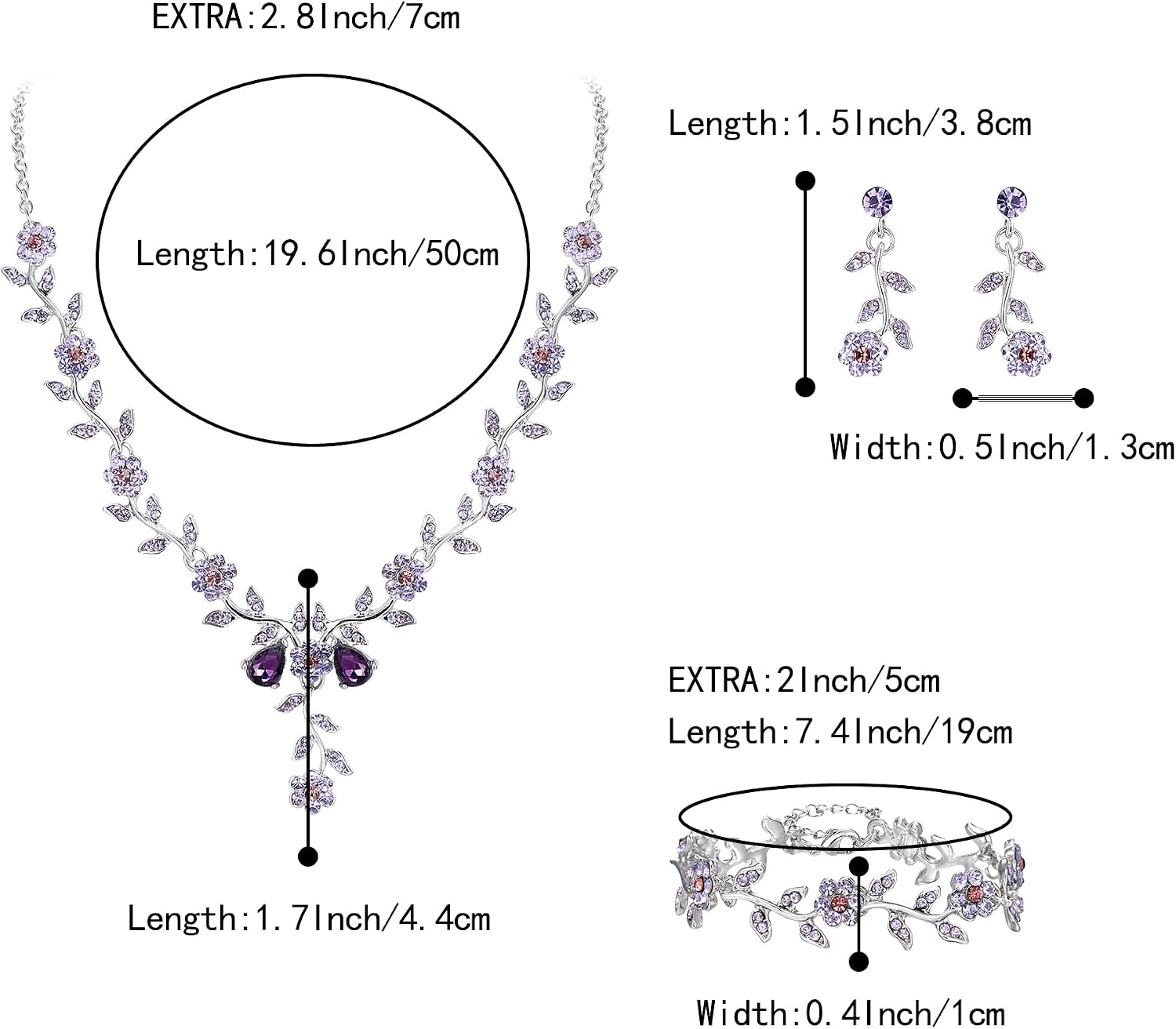 BriLove Women's Wedding Jewelry Leaf Cluster Flower Crystal Dangle Earrings Pendant Necklace Set for Bridal