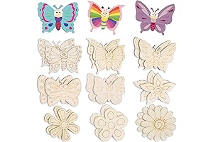 18PCS Wooden Butterflies & Flowers Ornaments to Paint