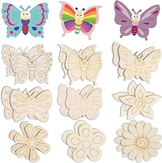 26PCS Wooden Butterflies & Flowers Ornaments to Paint, Various Sizes and Shapes Butterflies and Flowers DIY Blank Unfinished Wood Cutouts Ornament for Home Crafts Hanging Decorations
