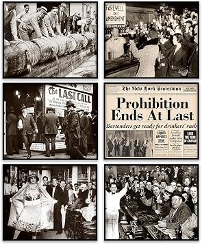 Vintage Prohibition Era Wall Art Set of 6 8x10 Unframed PostersSepia-Tone Historical Bar Scenes, Retro Prohibition Repeal Artwork, Speakeasy-Inspired, Roaring Twenties Antique American History Prints