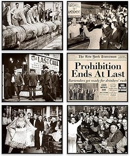 Vintage Prohibition Era Wall Art Set of 6 8x10 Unframed Posters–Sepia-Tone Historical Bar Scenes, Retro Prohibition Repeal Artwork, Speakeasy-Inspired, Roaring Twenties Antique American History Prints