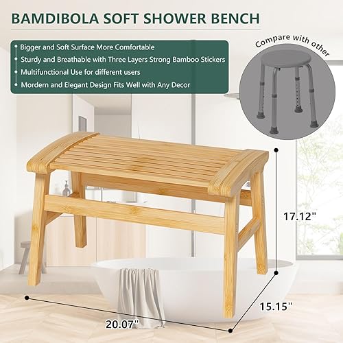 Miniatura 9 de Silla de ducha para ducha interior, banco de ducha de bambú con gran superficie suave, taburete de ducha impermeable y antideslizante para personas