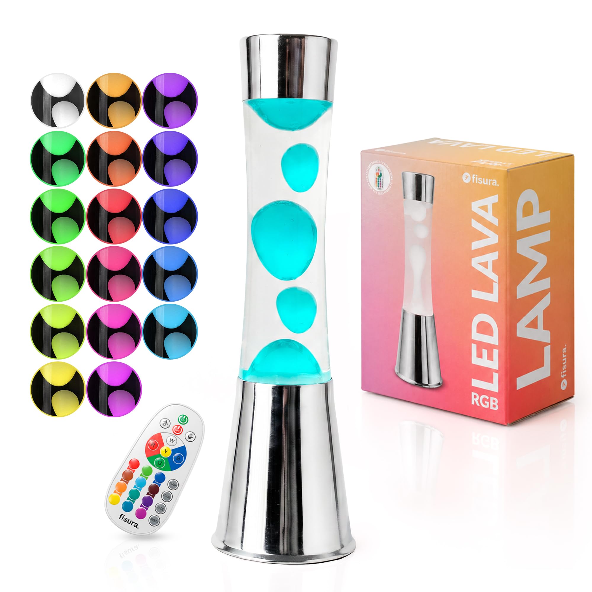Fisura LED Lavalampe RGB Fernbedienung 17 Farben Original Lampe