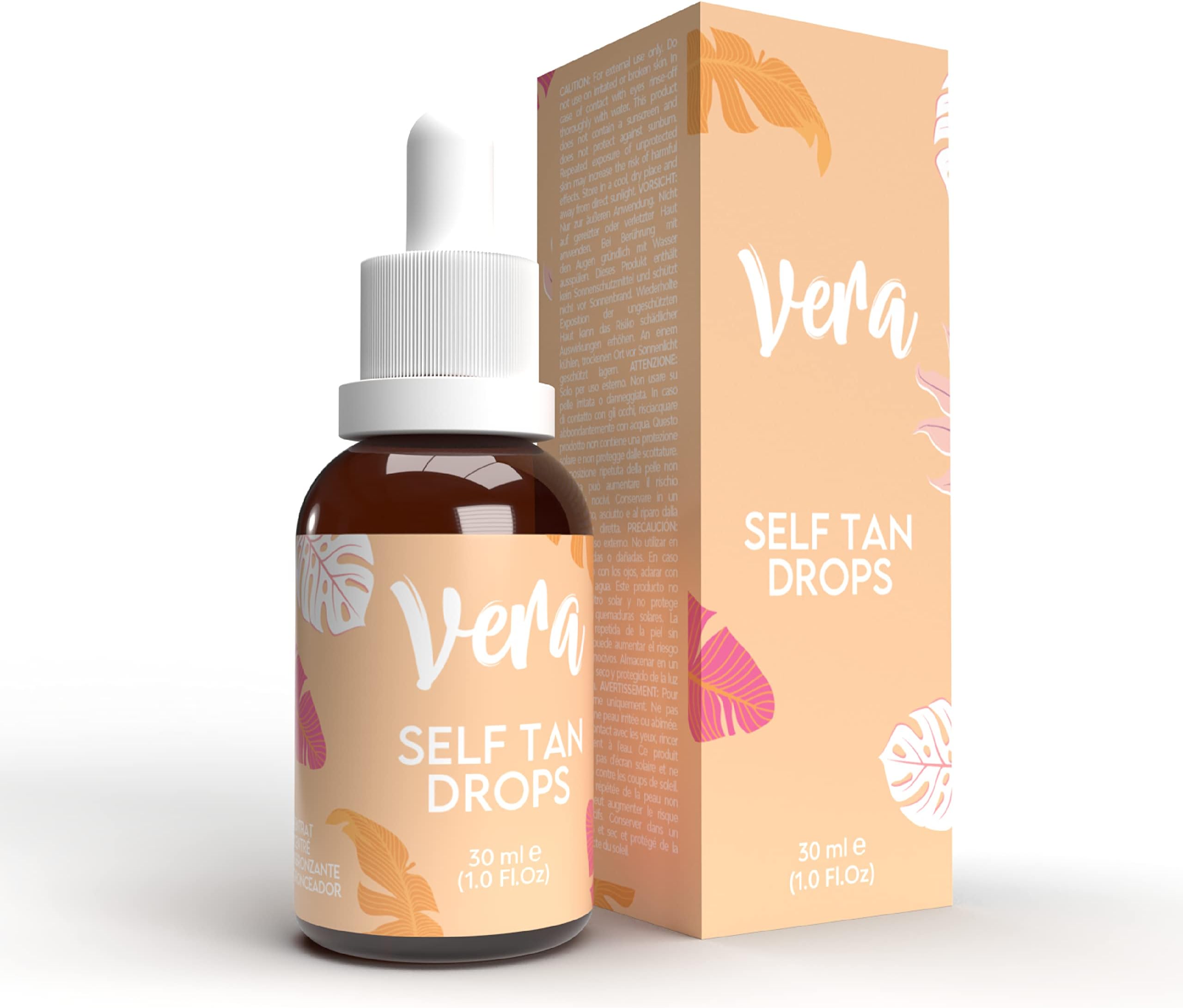 Vera Self Tan Drops - Tanning Drops to Mix with Face Moisturiser for Fake Tan - A Natural Pineapple Self Tan Accelerator for a Face Tan - Alternative to Tanning Oil, Tanning Lotion & Spray Tan, 30ml
