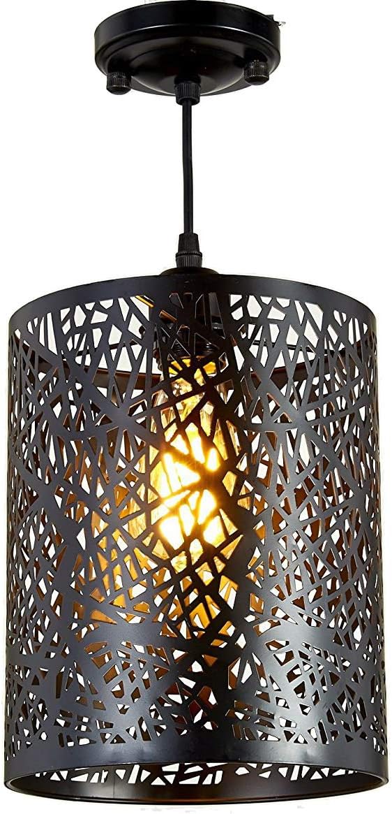 New Galaxy Lighting 1-Light Black Finish Metal Shade Hanging Pendant Ceiling Lamp Fixture