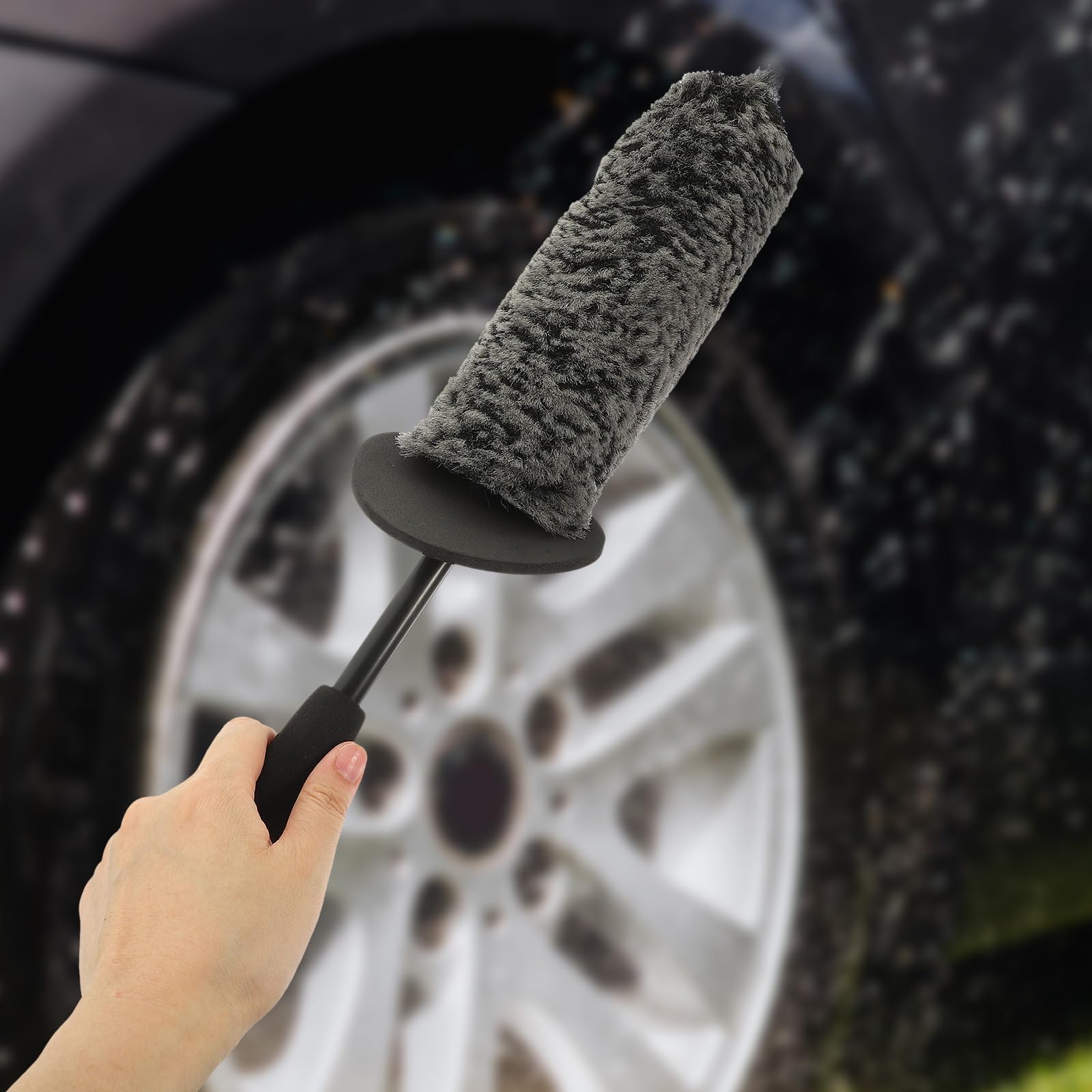 Healvian Spazzola per Cerchioni Auto Set 2 Pezzi Manico, Spazzola la Pulizia delle Ruote Leggera e Resistente, per Pulizia Dettagliata di Cerchi, Prese d'Aria e Zone Difficili