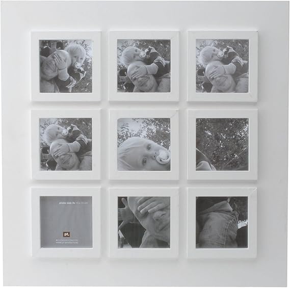 Present Time Photo Frame Pure White Wood Collage, 4 by 4