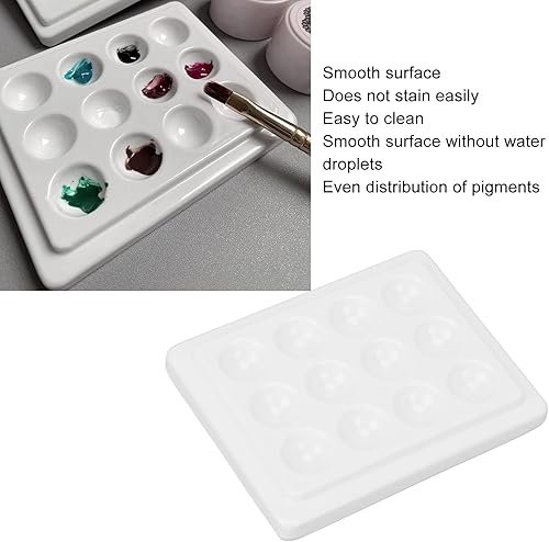 Miniatura 2 de Paleta de pintura de porcelana, suave y reutilizable de 12 pocillos, paleta de pintura de acuarela de color blanco puro con cubierta para artistas