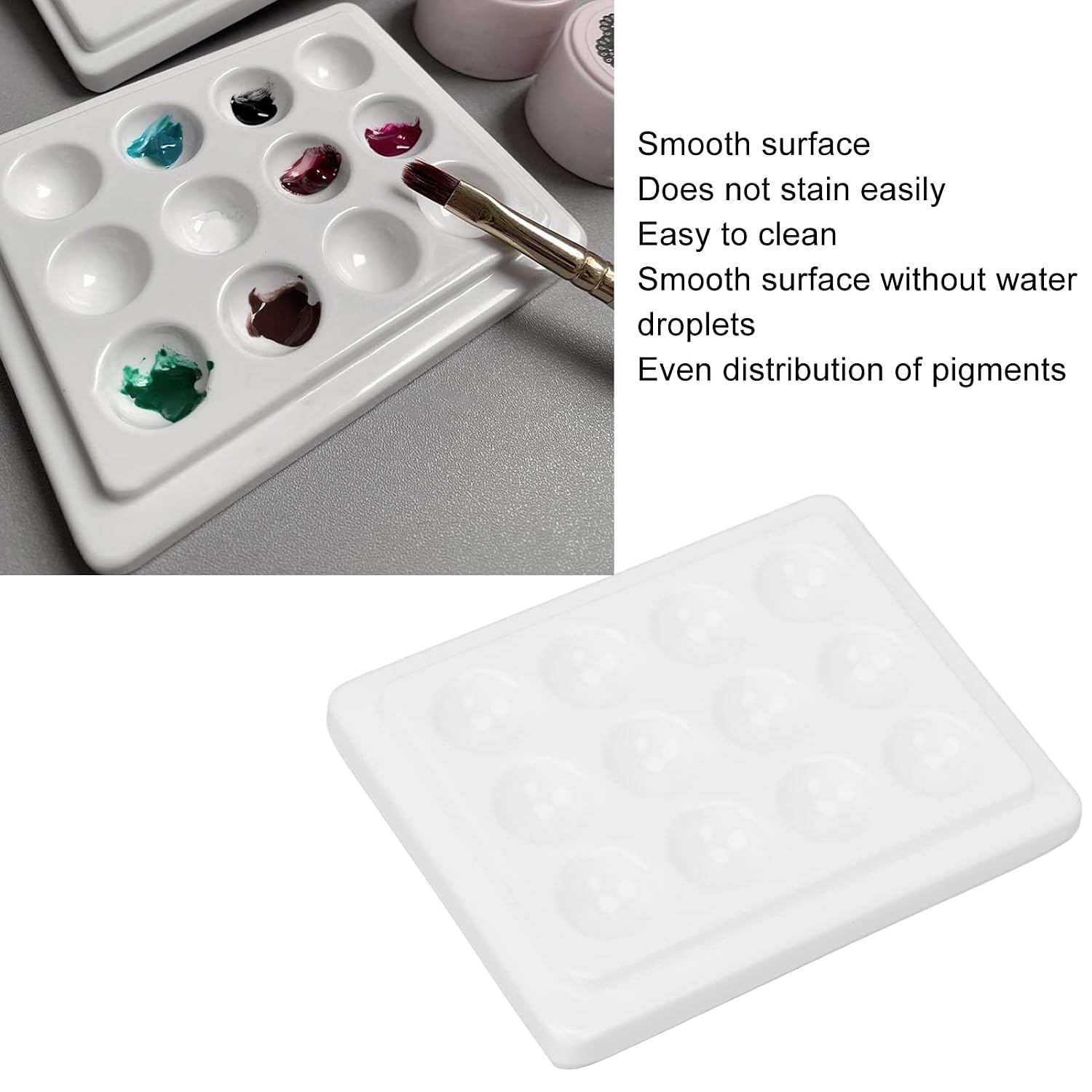 Palette, 12 Wells Porcelain Paint Tray Palettes Dustproof White Watercolor Palette Mixing Tray Artist Painting Palette With Lid For Students Nail Art Painting