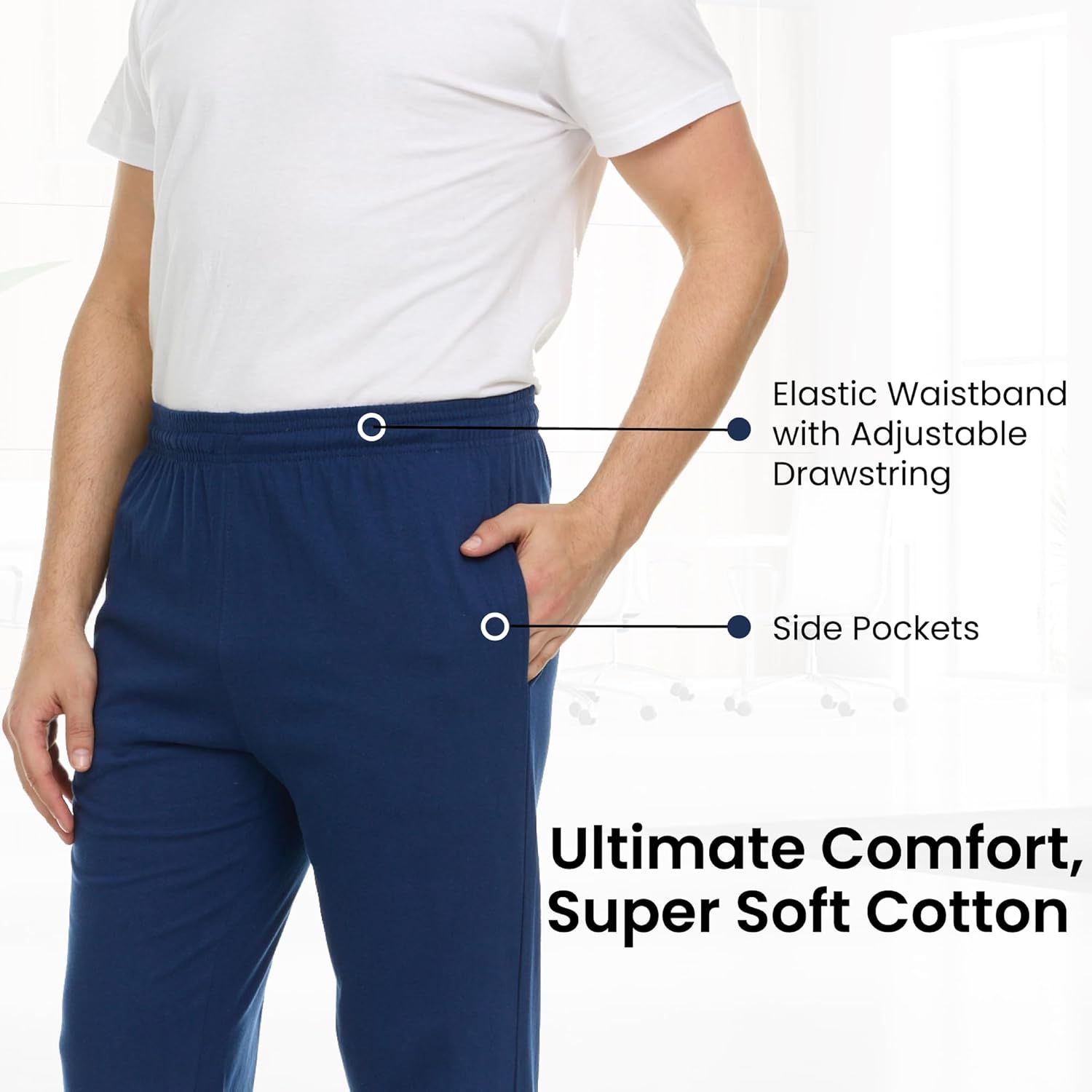Men's 100% Cotton Jersey Active Lounge Sleep Pajama Pants for Men - 3 Pack - Image 2