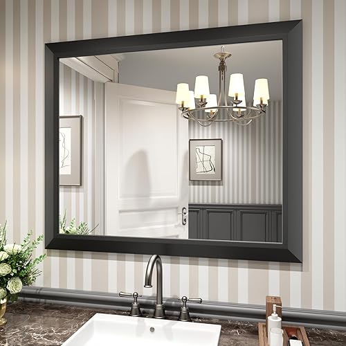 Amorho Espejo de baño negro, 40 x 36 pulgadas con forma de diamante, espejos de pared con marco de metal para sobre fregadero, dormitorio, sala de
