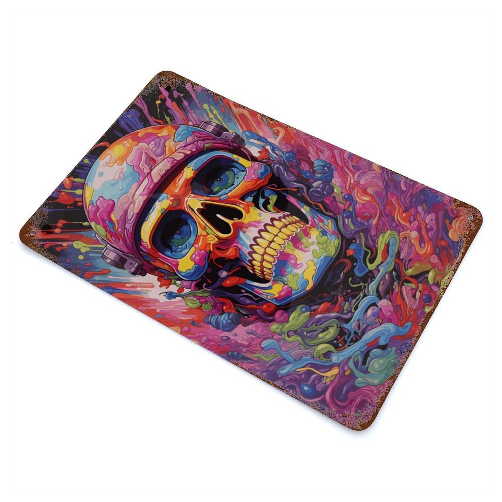 Psychedelic Skull Soldier Rusty Metal Tin Sign 11.8"x7.9", Ideal for Patio, Garden Room And Bar Decor