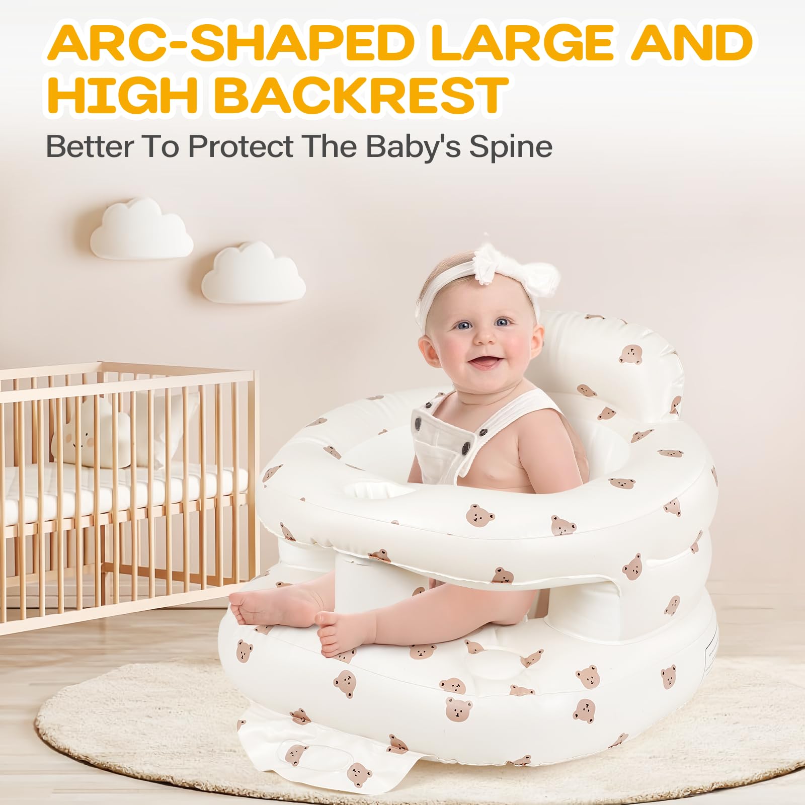 Inflatable Baby Seat for Babies 4-36 Months, Tooktro Blow Up Floor Chair with Built-in Air Pump for Sitting Support, Perfect for Summer and Beach Travel, Full enclosure? Inflatable Baby Chair (Bear)