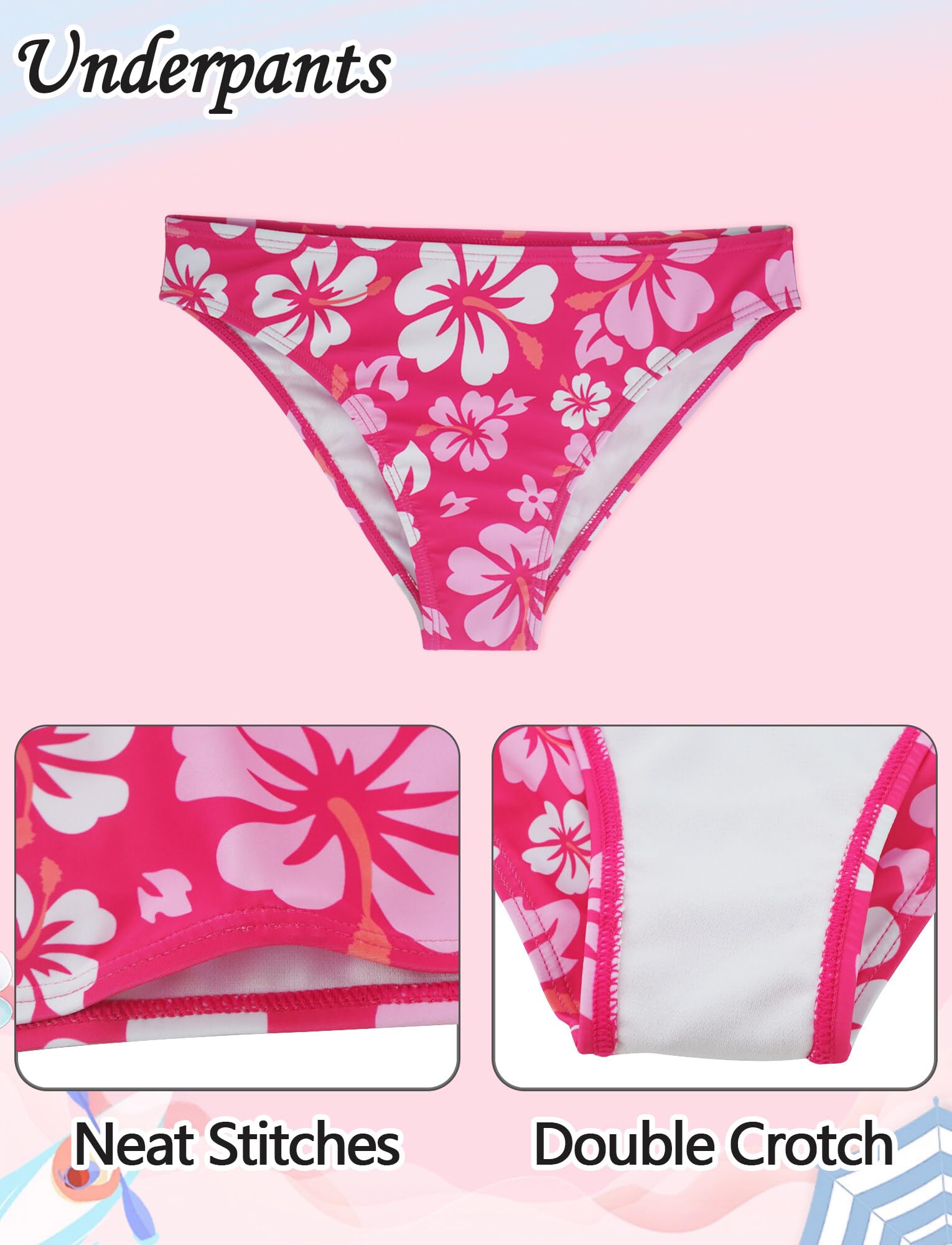 SEAUR 3 Pièces Maillot de Bain Enfants Filles Haut Caraco Cool Bas de Bikini Jupe de Bain Ensemble Natation Piscine Plage Vêtement Été pour 8-14 Ans