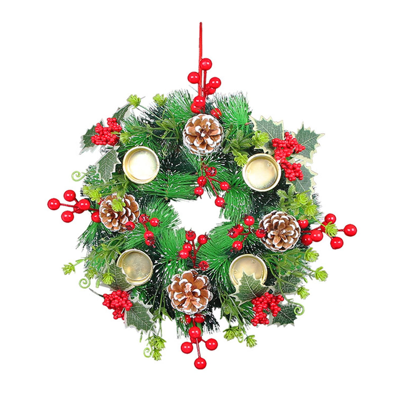 Christmas Holder Pinecone Berries Wreath Candlestick for Table Centerpieces Wall Door Table Decoration New Year Christmas Holder Decorative