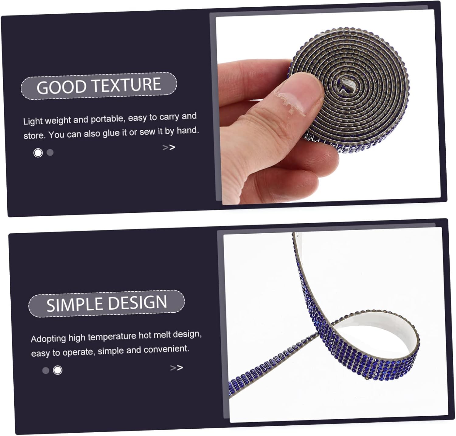 3rolls Self-Adhesive Rhinestone Ribbons for Crafts Decorative Strips for Clothing Accessories and Event Decorations Wear-Resistant and Easy to Apply