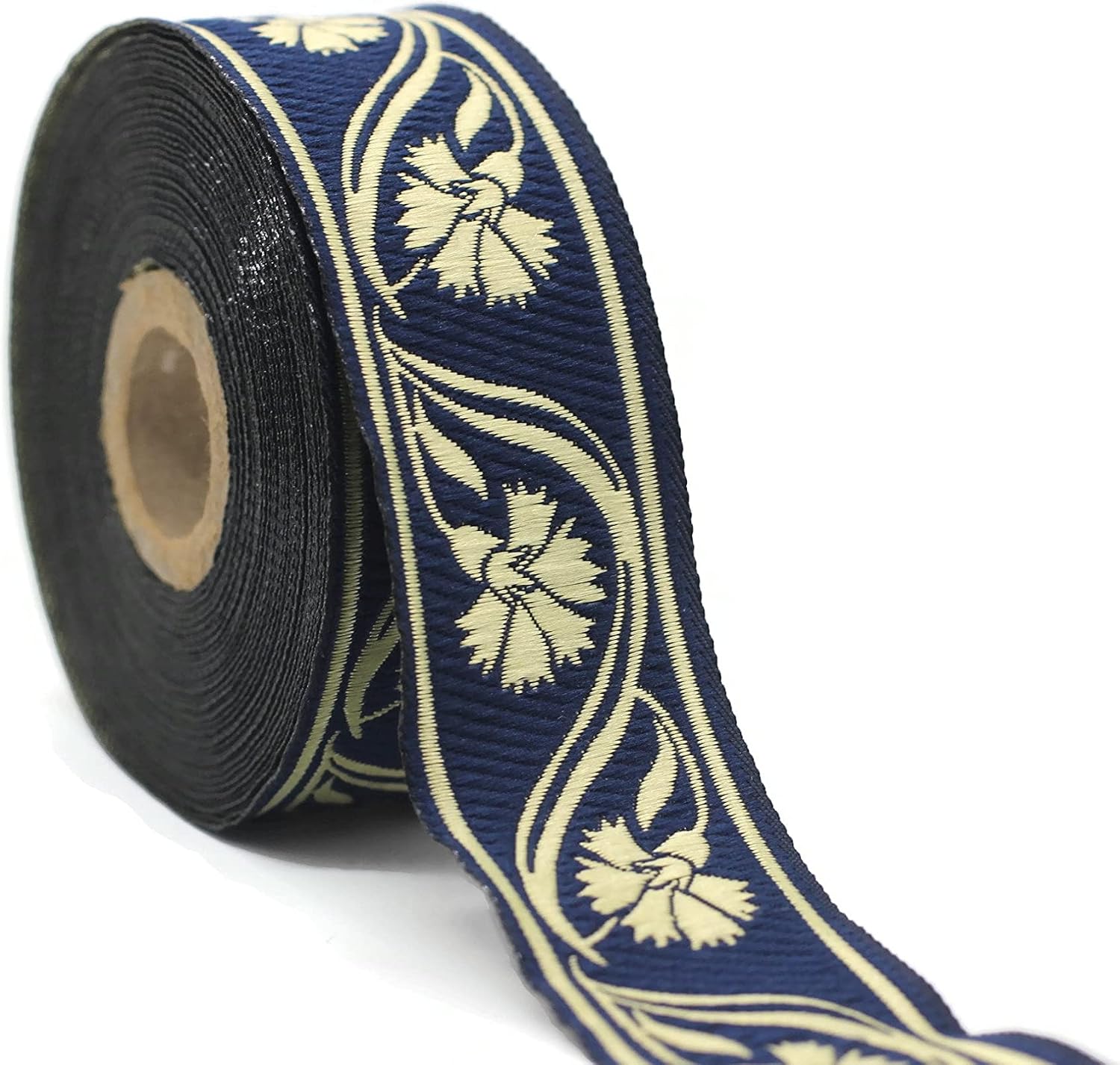 11 Yard Spool 1.37 inches Wide Blue Gold Clove Floral Jacquard Ribbon Medieval Fabric Trim Gift Wrapping Wedding Party Decoration 35070