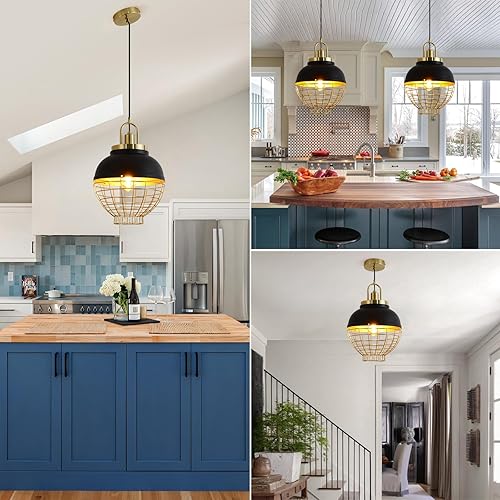 Miniatura 7 de Lámparas industriales de jaula, candelabros vintage de granja, lámparas de rama semisuspendidas de estilo campestre, adecuadas para islas de cocina,