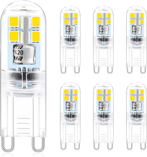 Creyer G9 Led Light Bulbs,2W 200LM, Equivalent to 20W Halogen, Cool White 6000K, G9 Socket Led Lamp, Energy Saving Led Bulbs, AC 220-240V, Non-Dimmable (Pack of 6)