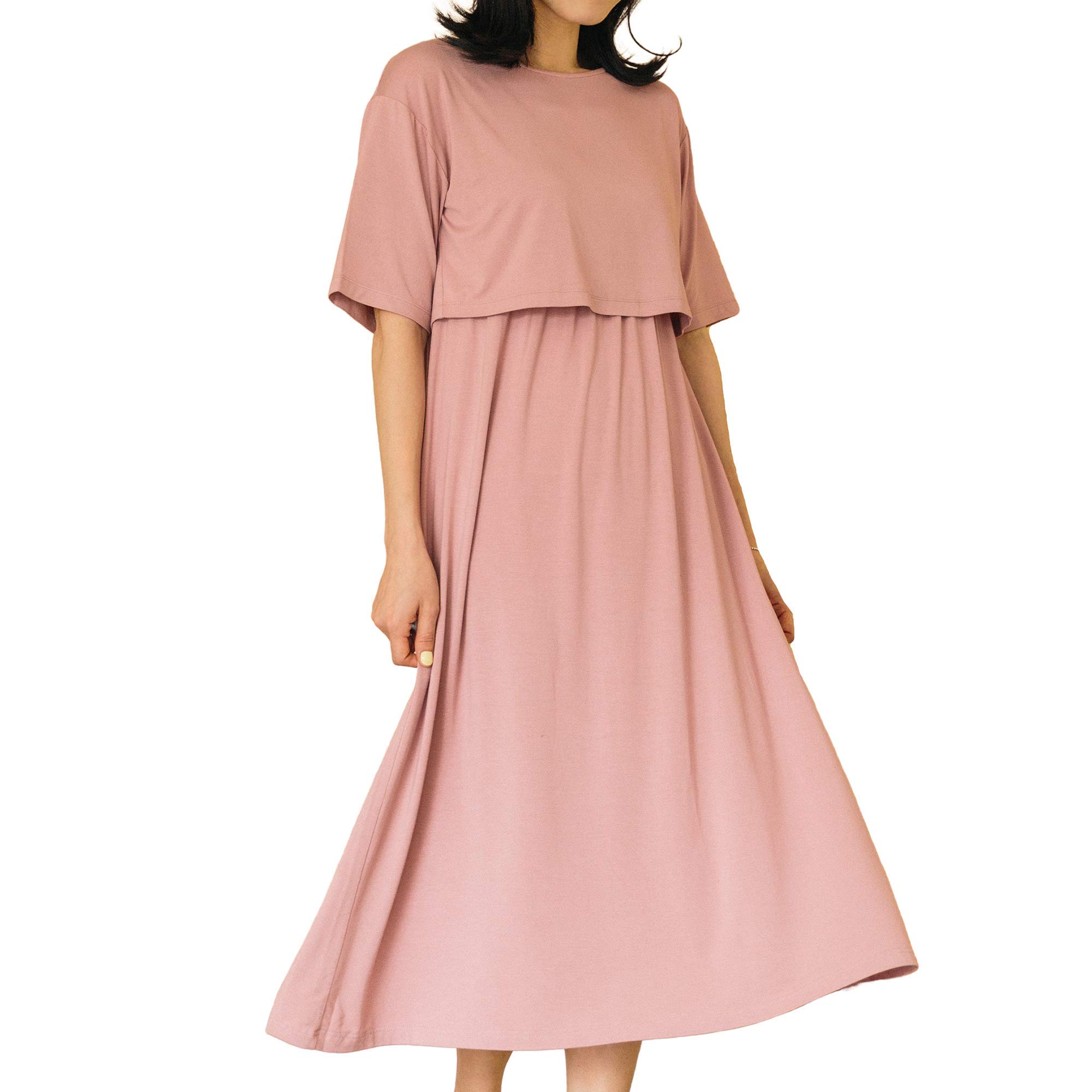 Konny Women's Short Sleeve Maternity Breastfeeding Two Piece Dress Top and Wrap Nursing Dress Set