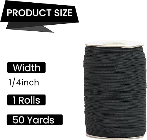 Miniatura 9 de Banda elástica plana para coser, 14 de pulgada 50 yardas de alta elasticidad, cordón elástico blanco de cuerda elástica, carrete elástico de punto