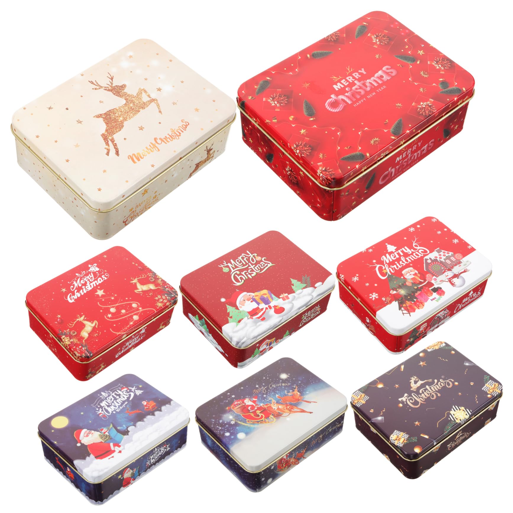 MOLUCKFU Lot de 8 Boîtes à Cartes en Tôle Rouge Décoratives et Robustes pour Fêtes de Noël avec Motifs Délicats et Design Thème Noël Style Aléatoire