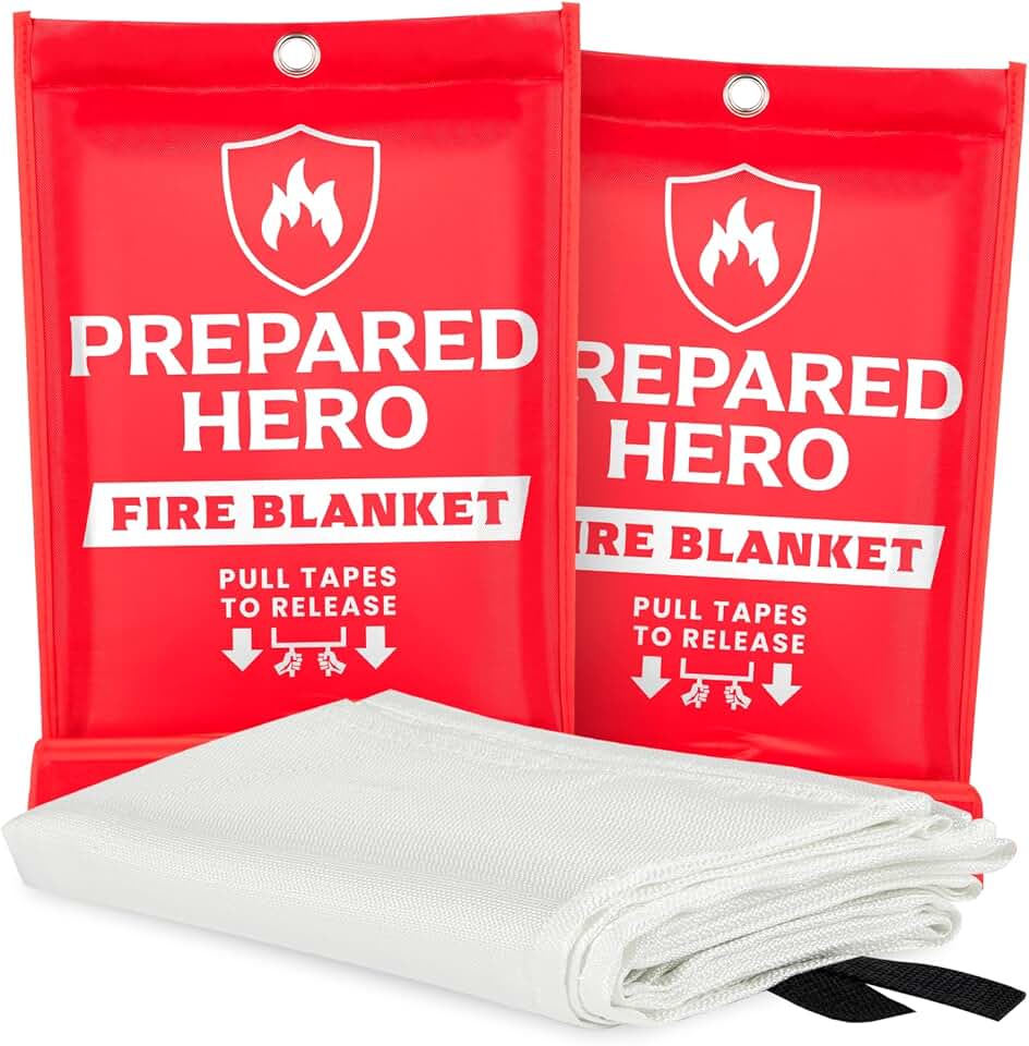 Emergency Fire Blanket - 2 Pack - Fire Suppression for Kitchen, 39” x 39” Fiberglass Fire Blanket for Home